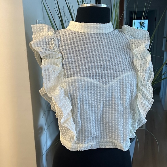 Maeve Textured Cream Ruffle Blouse - Picture 5 of 13